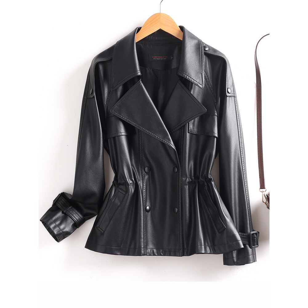 海宁真皮收腰皮衣女中长款气质高定新休闲显瘦绵羊皮修身外套风衣,女装/女士精品,皮衣,淘宝优惠券,粉丝福利购,淘宝优惠卷