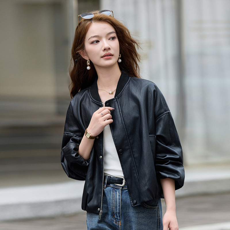 棒球服皮外套短款休闲皮夹克春秋新款小个子时尚宽松皮上衣女高级