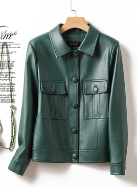 春秋真皮皮衣女短款机车服修身时尚海宁绵羊皮夹克白色小外套优雅