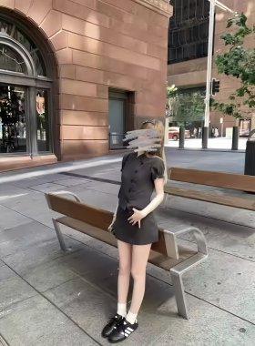 蘑糯糯monoo深灰斜襟短袖上衣