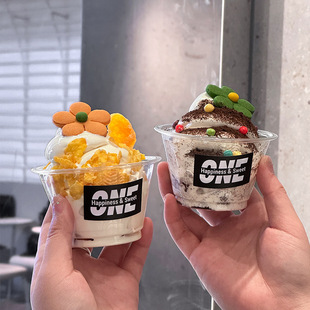 网红冰淇淋杯一次性塑杯不干胶贴纸冰淇淋卷筒纸套冷饮包装