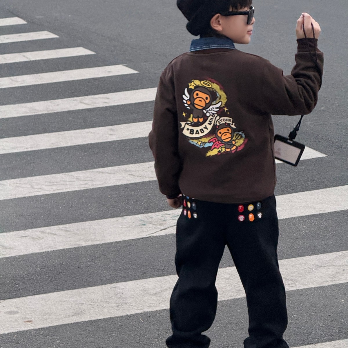 天使恶魔儿童刺绣套头卫衣