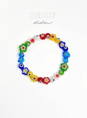 DIDOU彩色串珠琉璃花手链拼接米珠花朵男女小众设计感百搭手串