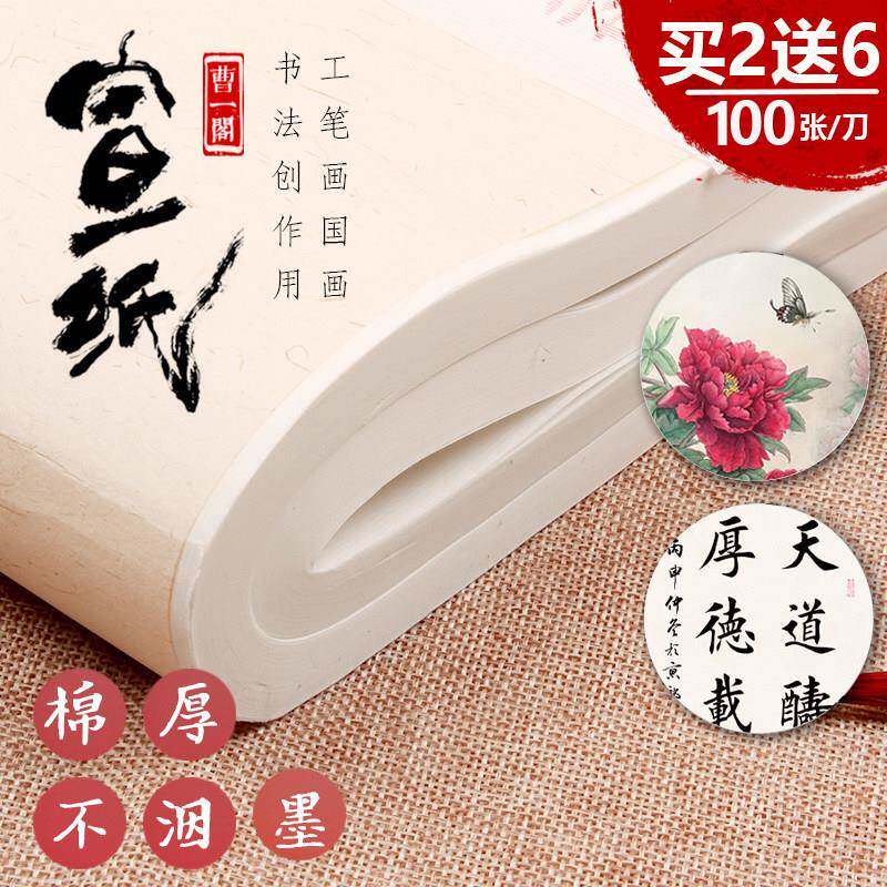 雅诗苑半生半熟宣纸书法专用纸100张四尺生宣纸国画工笔画熟宣专