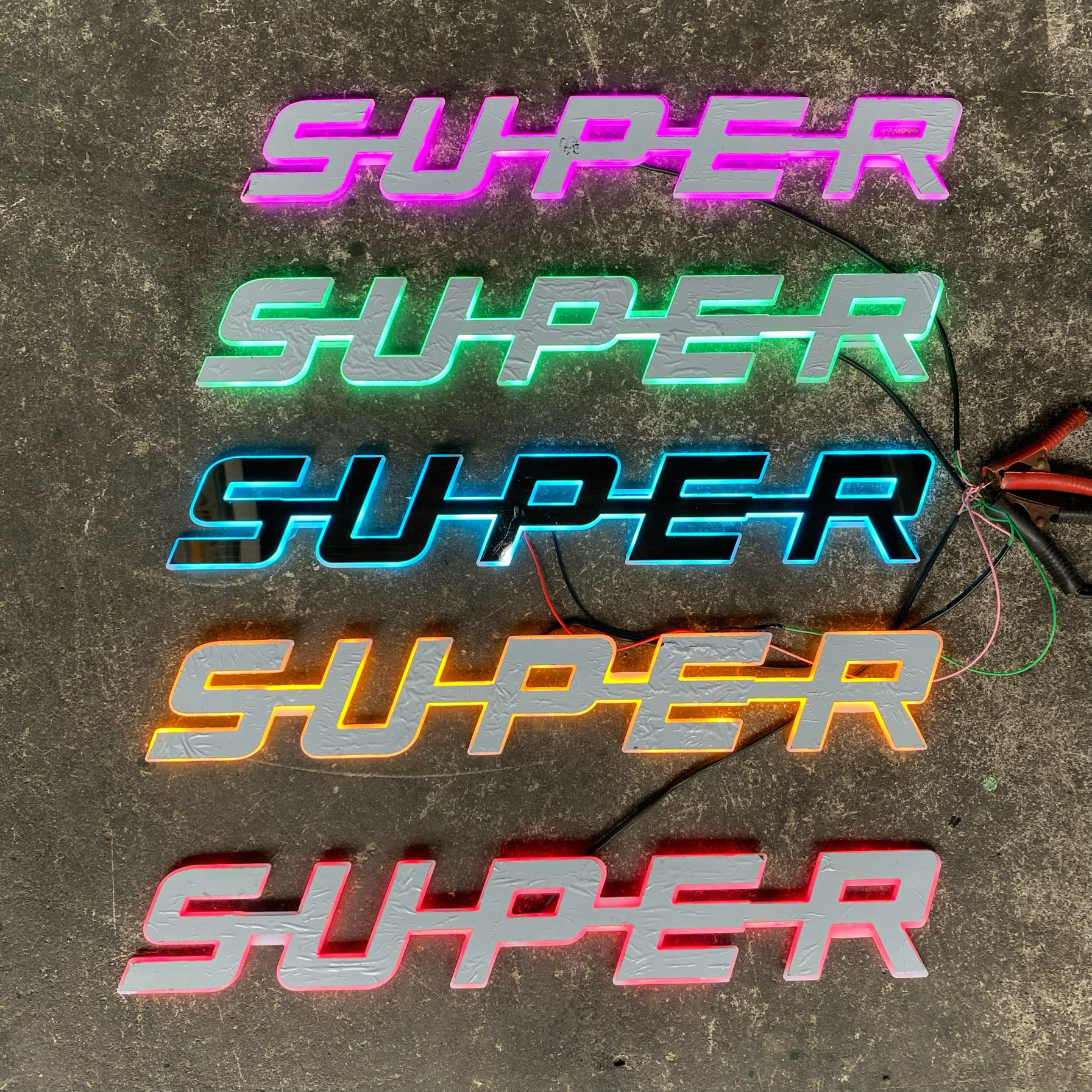SUPER欧洲卡车通用全灌胶镜面金面发光字母贴货车灯标发光贴装饰