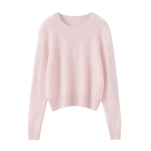 好嫁风毛衣亮片针织衫 七彩 女圆领短款 100%纯山羊绒衫 秋冬 星光