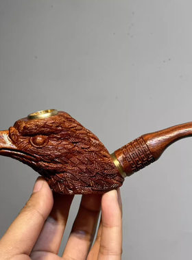 新款实木头雕刻老鹰头烟袋