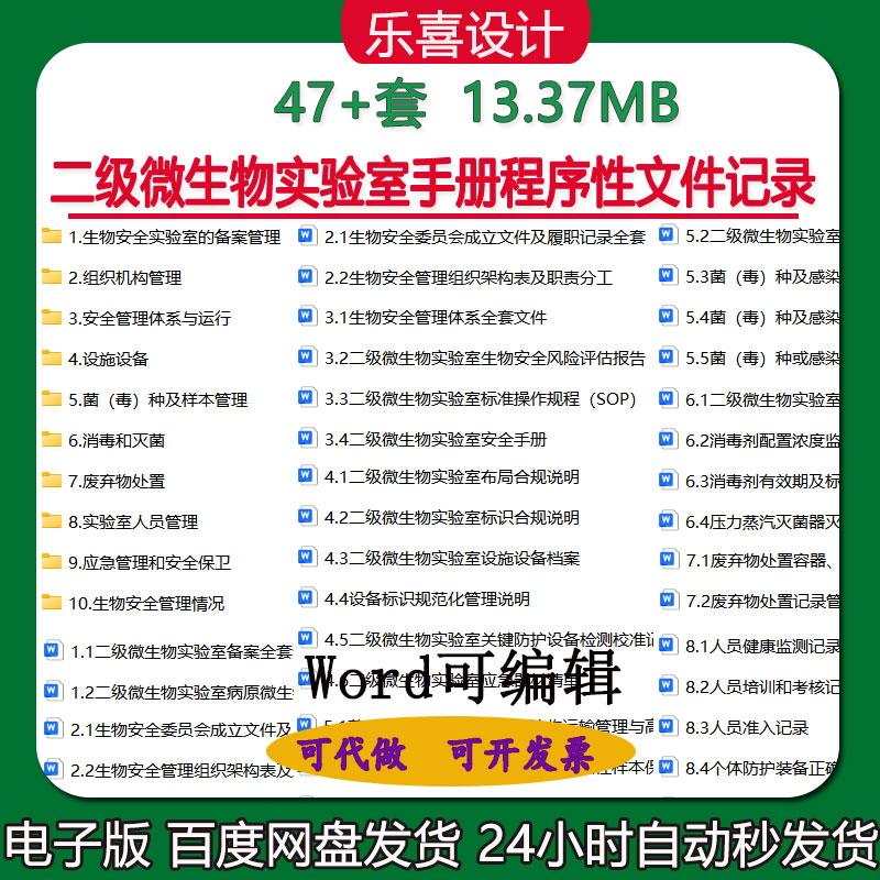 二级微生物实验室生物安全核查表体系全套文件台账清单管理制度