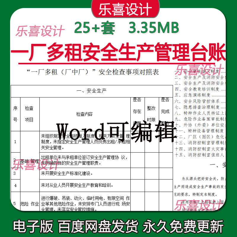 一厂多租(厂中厂)厂区安全生产管理台账活动会议记录培训协议表格