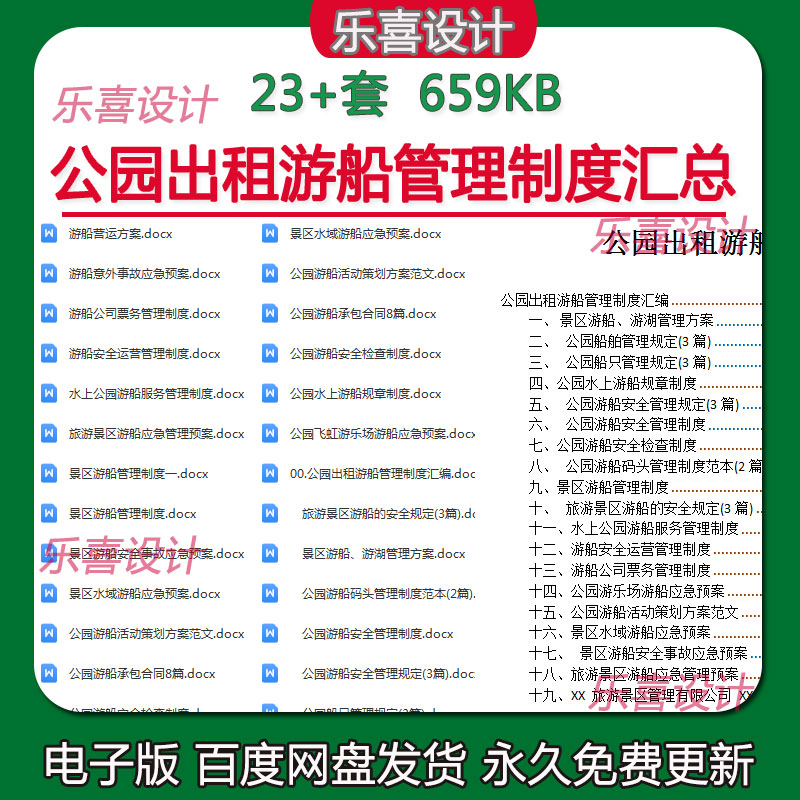 公园出租游船安全检查管理制度汇编旅游景区游船应急管理预案代写