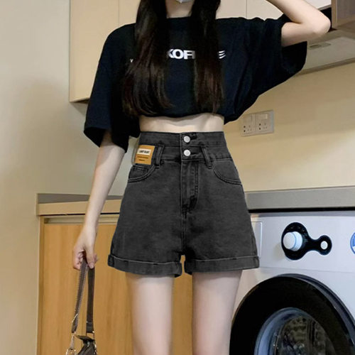 高腰卷边牛仔短裤女夏季175宽松显瘦高个子辣妹阔腿裤热裤子