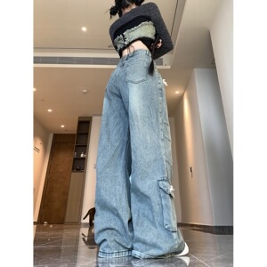 2025四季新款蝴蝶结设计感牛仔裤女cleanfit风直筒百搭长裤子图片