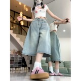 2025春夏美式牛仔裤子女夏季百搭高腰显瘦直筒阔腿七分裤，男装牛仔裤，电商A306A