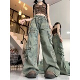 四季2025新款设计感多口袋重工铆钉牛仔裤子复古hiphop嘻哈长裤，男装牛仔裤，电商A306A