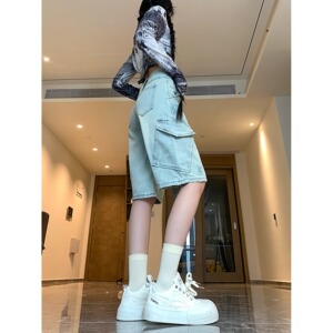 2268-P48 春夏工装牛仔短裤男女新款高街怀旧直筒休闲五分裤子图片