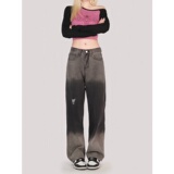 2044-P40渐变色牛仔裤女潮ins美式复古高街宽松直筒阔腿裤，女装牛仔裤，电商A306A