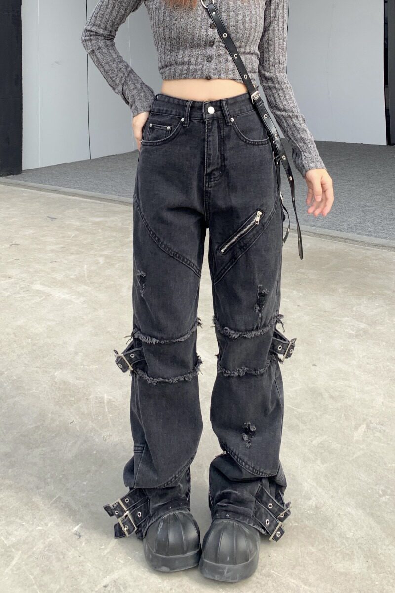 2051-P66美式复古牛仔裤高街工装高腰直筒宽松拉链裤子潮牌,男装牛仔裤,电商A306A