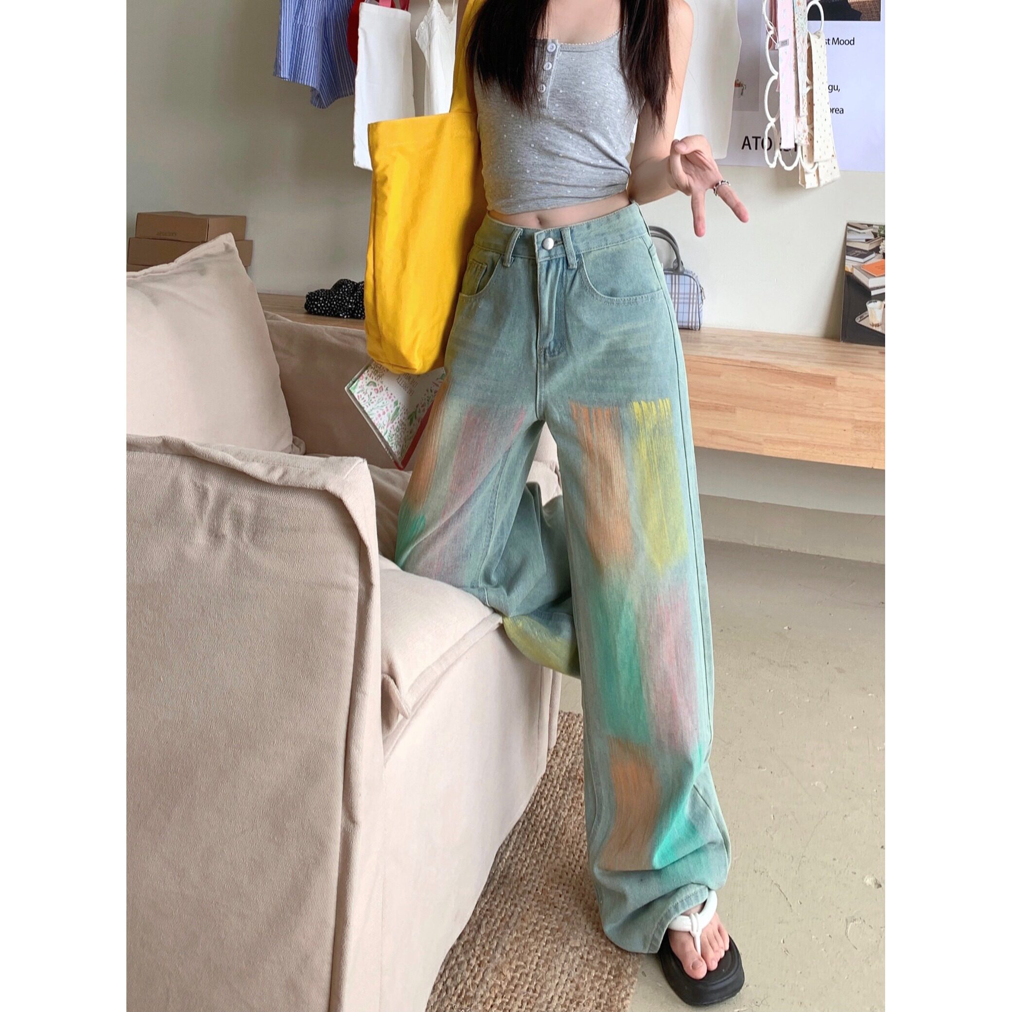 【6.02新品 八折包邮仅一天！】夏韩版彩色直筒百搭显瘦牛仔裤女图片