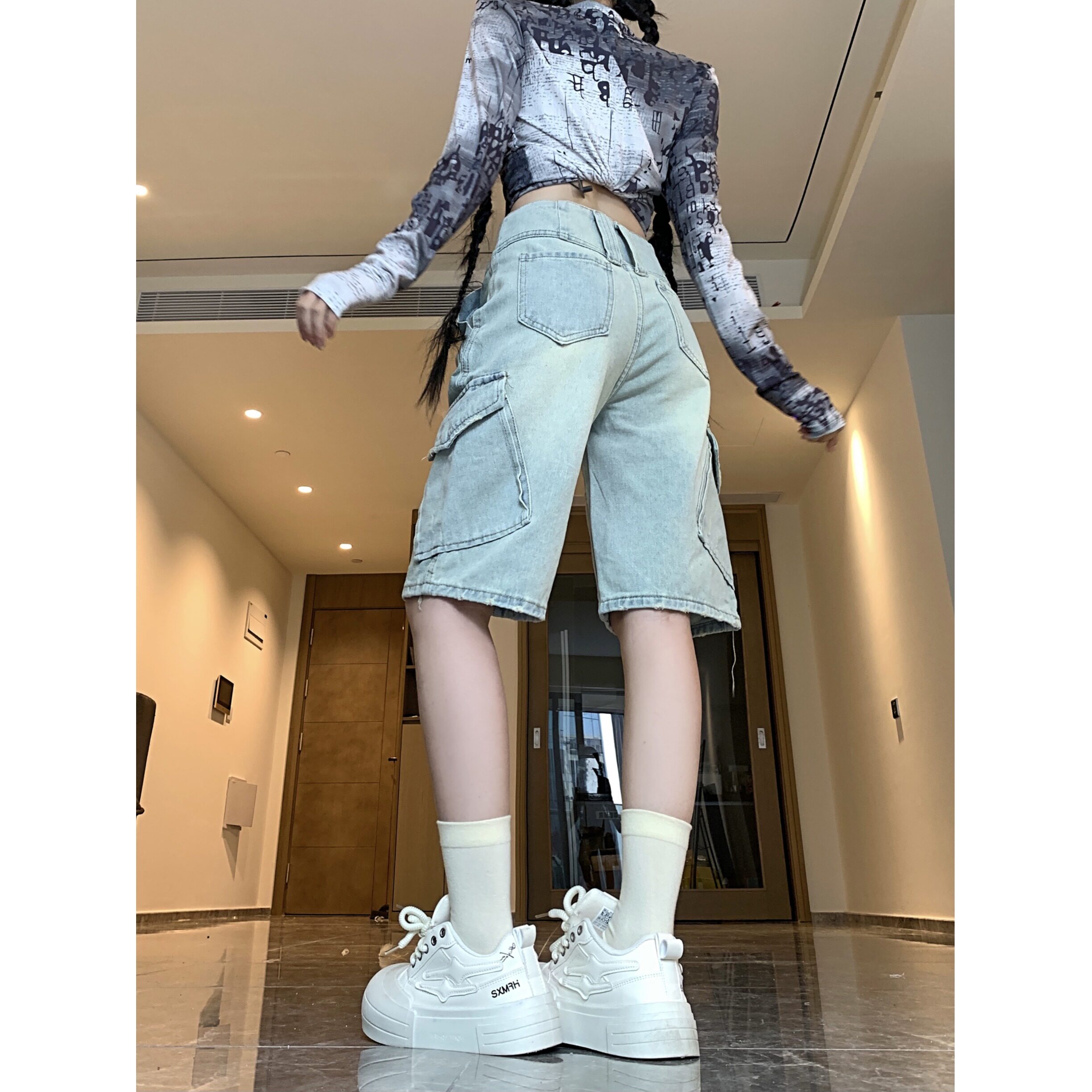 2268-P48春夏工装牛仔短裤男女新款高街怀旧直筒休闲五分裤子,男装牛仔裤,电商A306A