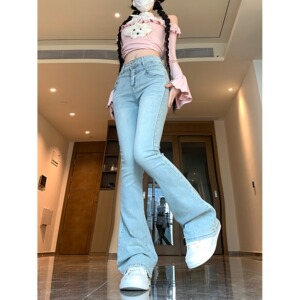 2025新款蝴蝶结微喇叭牛仔裤女紧身包臀裤子高腰显瘦长裤图片