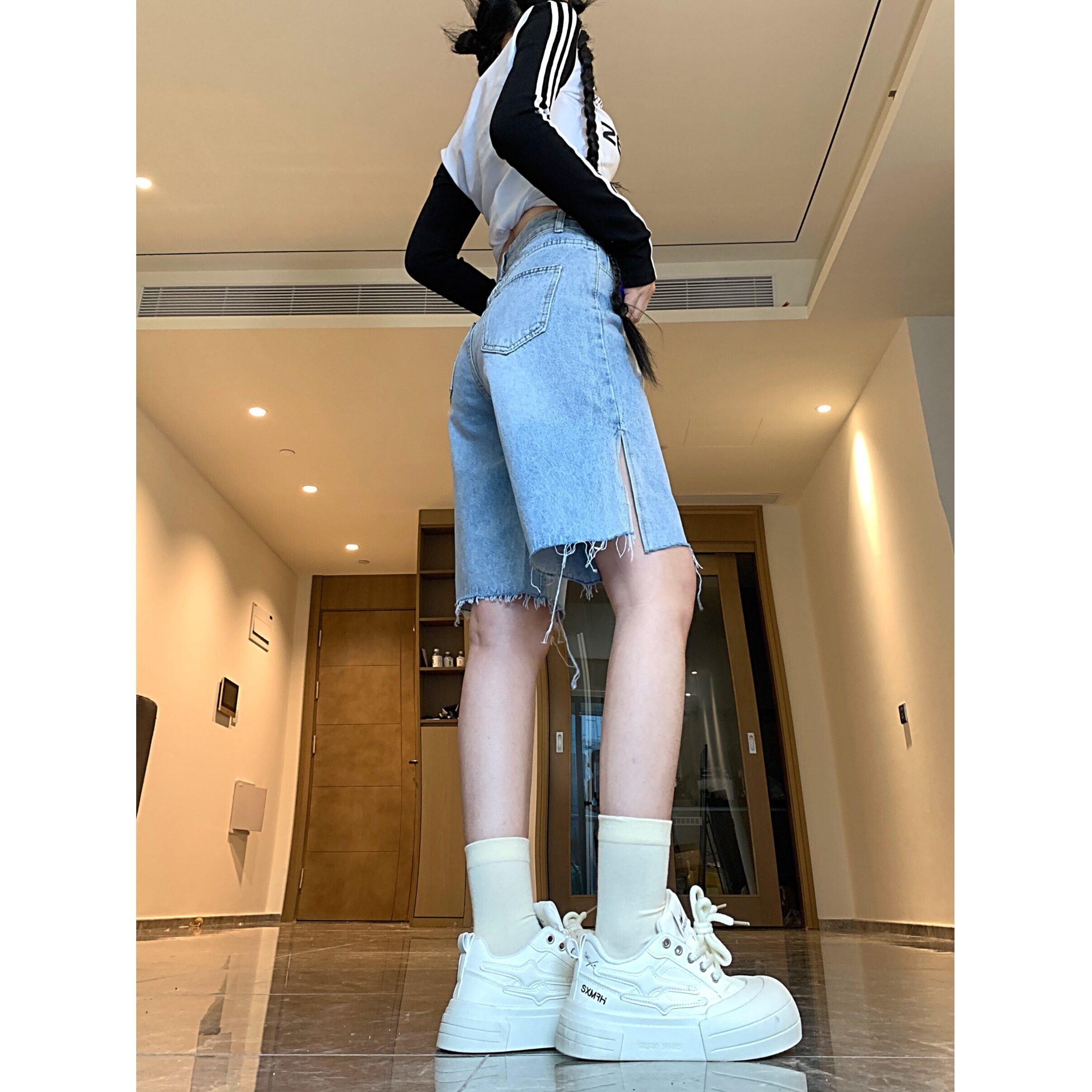 2025春夏季新款chic宽松显瘦开叉五分裤短裤热裤女,男装牛仔裤,电商A306A