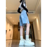 2025春夏季新款chic宽松显瘦开叉五分裤短裤热裤女，男装牛仔裤，电商A306A
