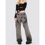 2136-P73废土朋克水洗做旧异形直筒牛仔裤小众解构设计阔腿，女装牛仔裤，电商A306A