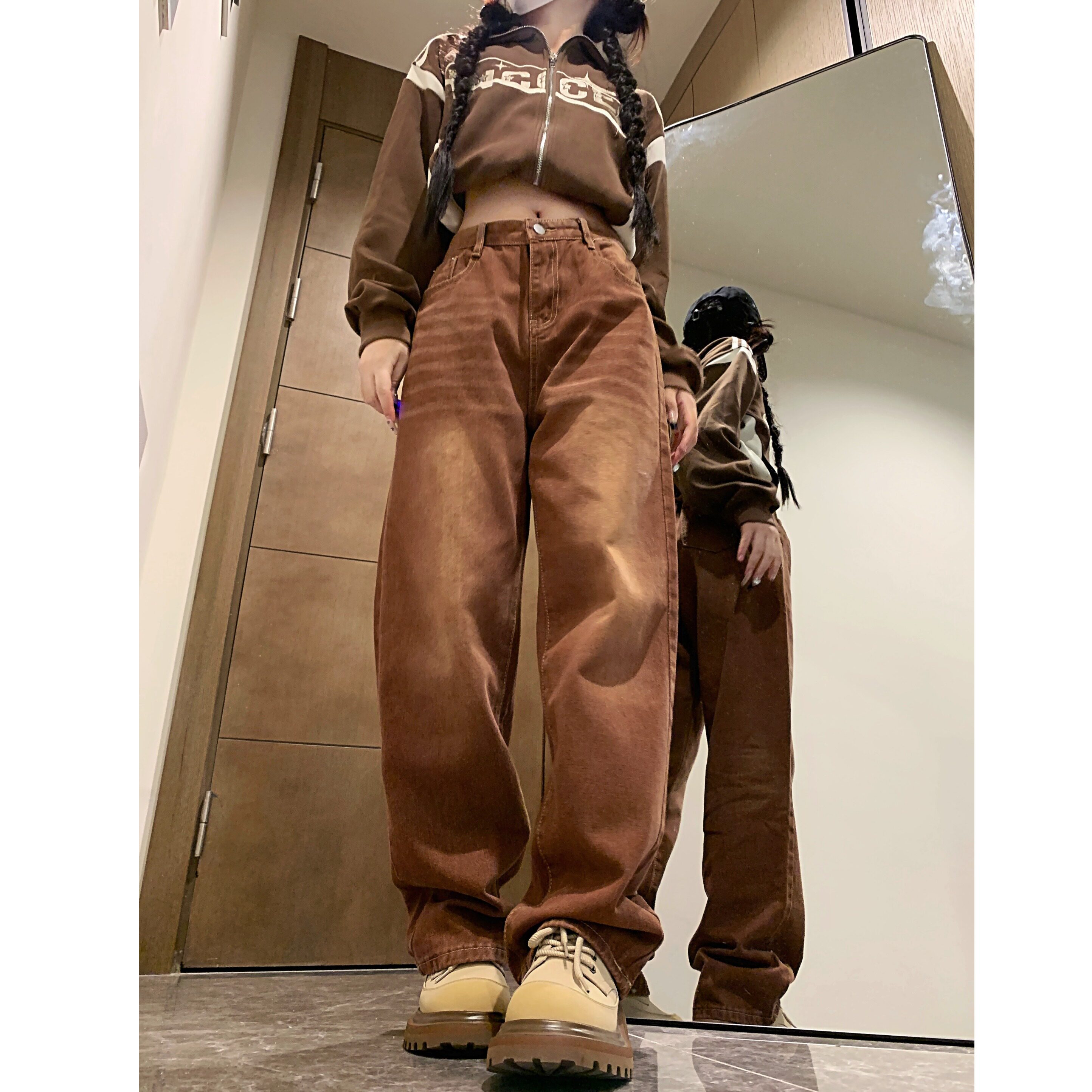 2025四季新款复古牛仔裤女高街ins潮直筒休闲阔腿裤显瘦中性,男装牛仔裤,电商A306A