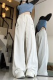 2025春夏直筒宽松阔腿工装运动高腰长裤简约韩版百搭宽松裤，女装牛仔裤，电商A306A