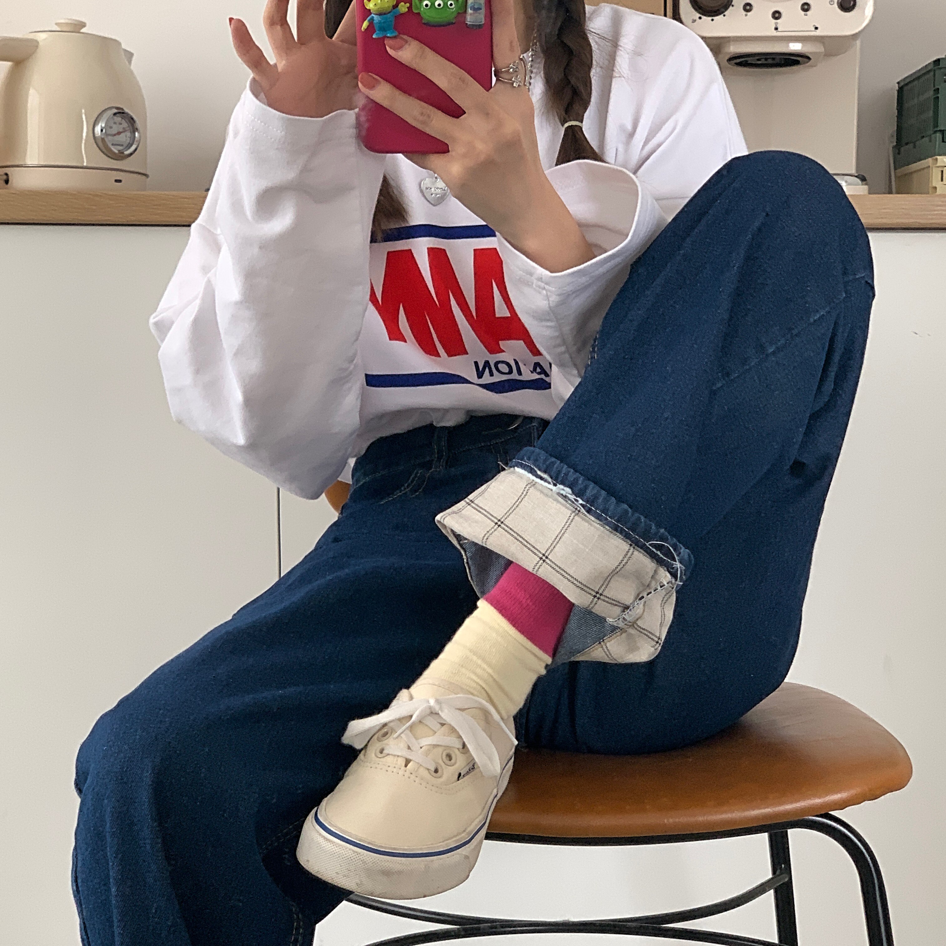 热卖推荐春秋新款学院风高腰显瘦阔腿裤牛仔裤女长裤3053-P38，女装牛仔裤，电商A306A