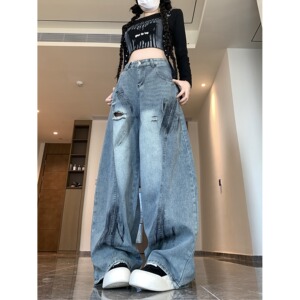 四季款2025新款宽松休闲男女秋款薄款阔腿裤灯笼裤潮流牛仔裤图片