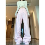 2025春装新款粉色牛仔裤女小众直筒裤设计感高腰阔腿拖地长裤，男装牛仔裤，电商A306A