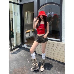 2107-P33 废土风千禧感低腰复古Y2k辣妹豹纹休闲短裤图片