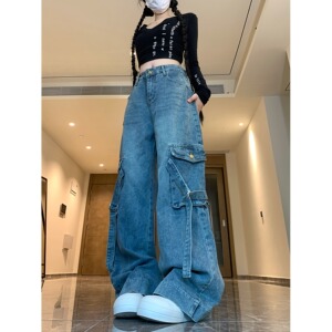 四季款2025新款工装牛仔裤男女新款高街宽松直筒阔腿裤子潮图片