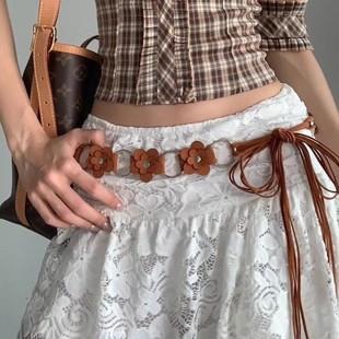 复古民族风铆钉花朵腰带女个性 饰 时尚 长流苏腰绳辣妹百搭配裙子装