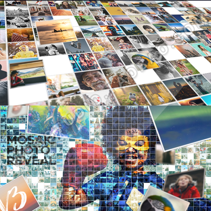 百张照片飘入组合网格企业宣传片动画马赛克方块效果汇聚展AE模板