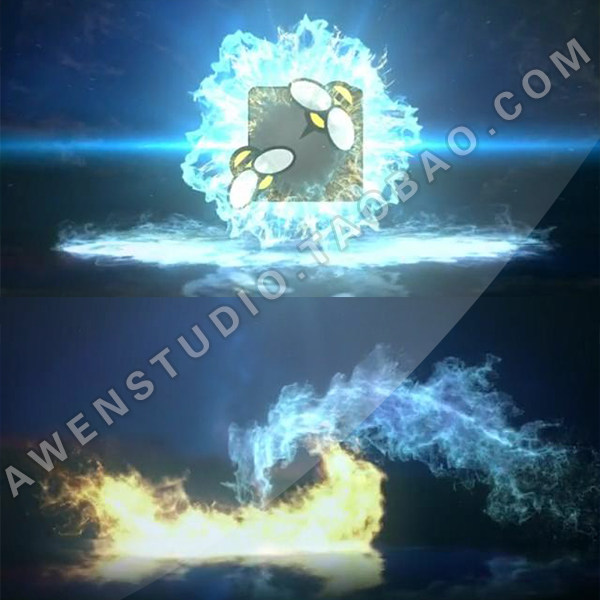 大气震撼超酷的冰火两重天蓝色金色粒子碰撞产生logo标志动ae模板