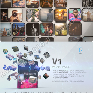 大量照片堆叠网格展示缩放推进切换多图片汇聚成主题动画AE模板