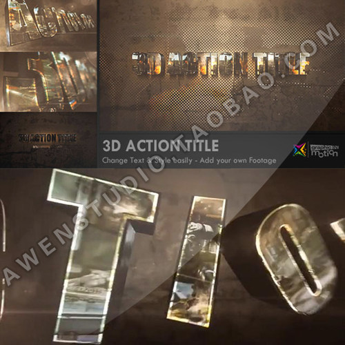 E3D三维动作电影游戏文字幕标题片头logo演绎动画源文件AE模板