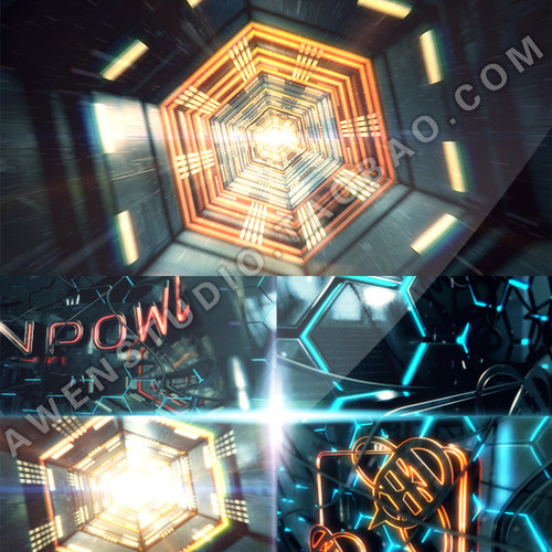 Element3d大气震撼霓虹能量标志logo演绎三维标志片头AE模板