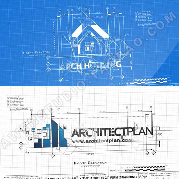 建筑设计蓝图logo创意AI设计标志草图构建动画片头动画视频AE模板