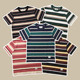 Emomo彩色条纹230g重磅日系复古中性男女拼色纯棉圆领短袖 T恤tee