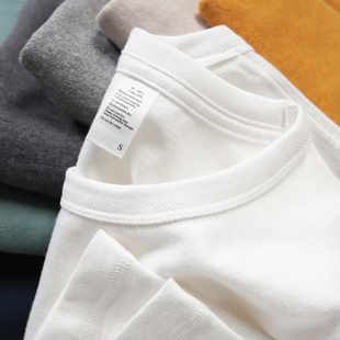 300克素碳磨毛重磅不透纯色加厚中性纯棉圆领打底衫白色长袖T恤
