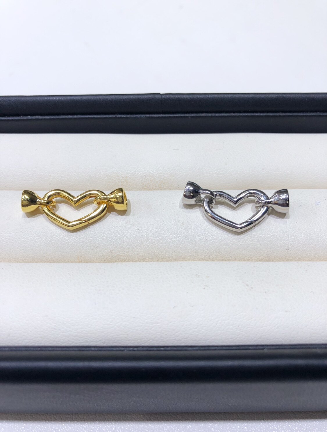 厂家直销diy珍珠配件光面爱心通体s925纯银按压精工扣子 半成品拖