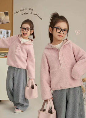 女童元气少女加绒粉嫩嫩羊羔绒卫衣