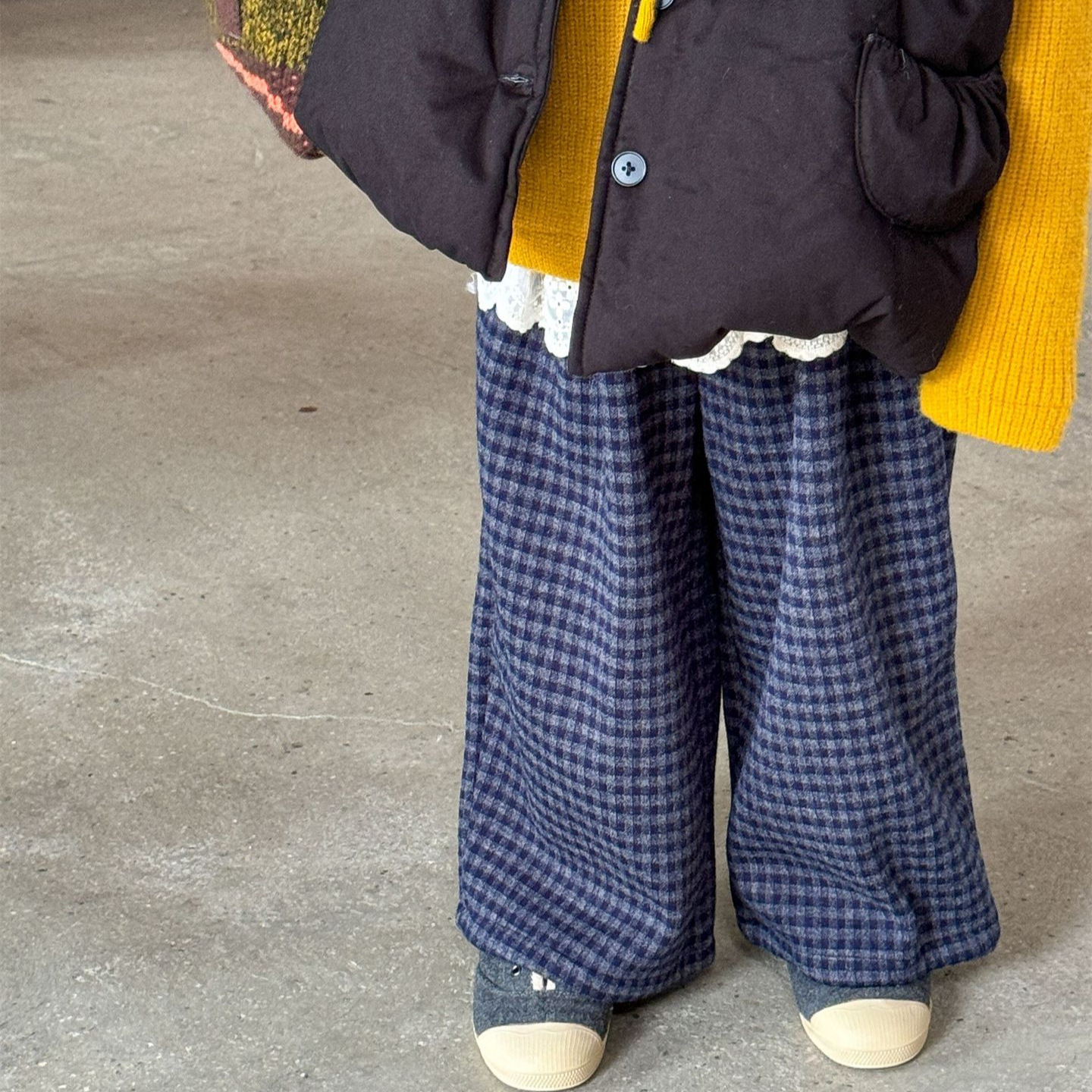 2025春加绒加厚复古格子宽松显瘦