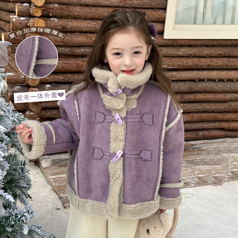 女童时髦保暖加厚棉服复合奥羊绒