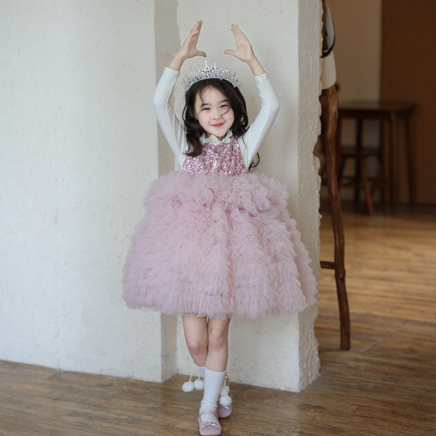女童粉色亮片加绒网纱蛋糕裙连衣裙2025冬季新款女孩蓬蓬公主裙子,童装/婴儿装/亲子装,连衣裙,淘宝优惠券,粉丝福利购,淘宝优惠卷