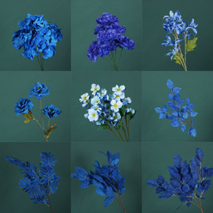 宝蓝色系婚庆花材仿真花地排花婚礼堂路引花艺装饰假花婚庆装饰花