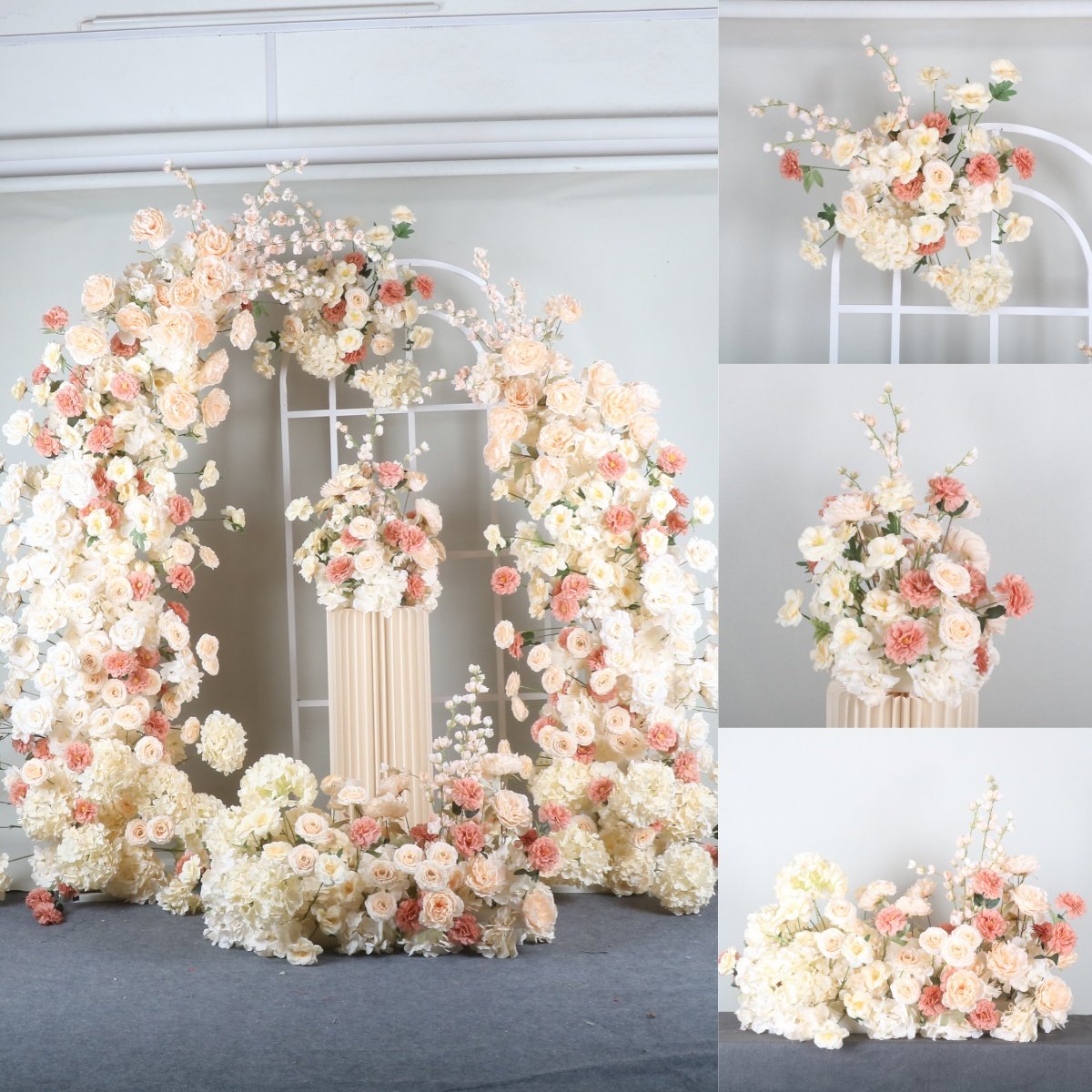 香槟色牛角门花艺绢花婚礼仿真拱门排花舞台背景求婚宝宝宴装饰